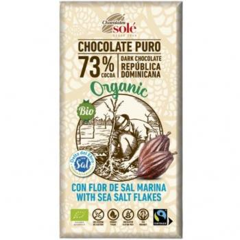 Chocolates Solé Chocolate Negro 73% Cacao con Flor de Sal Orgánico Sin Gluten Vegano 100g