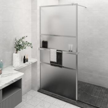 Mampara de Ducha Modelo Stone con Estante, Vidrio ESG Esmerilado y Aluminio Cromado, 115x195cm