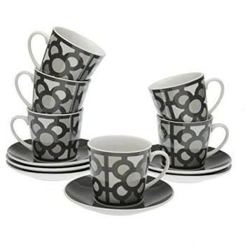 Juego de 6 Tazas de Té con Plato Versa Urbana Gris en Porcelana