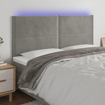 Cabecero Led Gris Claro 160x5x111/128 cm en Terciopelo con luces led, terciopelo gris claro, dimensiones 160 cm de ancho, 5 cm de profundidad y altura ajustable entre 111 y