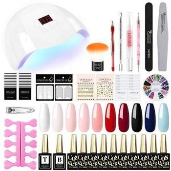 COSCELIA Kit Uñas Semipermanentes 10PCS Esmaltes de Unas con 36W Lámpara Uñas U-V/LED Base Top Coat y Accesorios Nail Art Kit Completo, Ideas Regalo de Fiestas