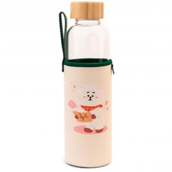 Botella de agua BT21 RJ - Grupo Erik, botella de cristal resistente con funda protectora y capacidad de 500ml