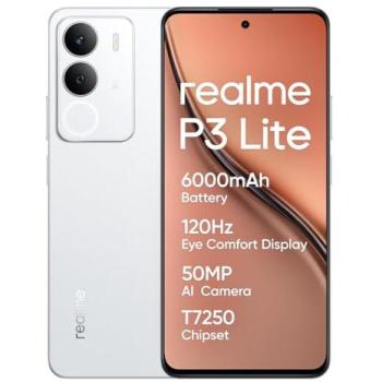 Smartphone Realme P3 Lite 8GB 256GB, Pantalla 6.67 120Hz, Batería 6000mAh, Dual SIM, NFC, Android 15 - Blanco