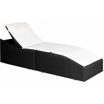 Black Poly Rattan Sun Lounger with Cushion