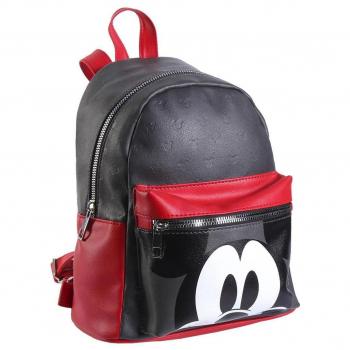 Mochila Casual Mickey Mouse Polipiel Negra con Bolsillo Disney 27cm