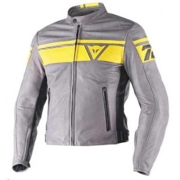 Dainese Blackjack Leather Chaqueta para Moto, Humo/Amarillo/Negro, 46
