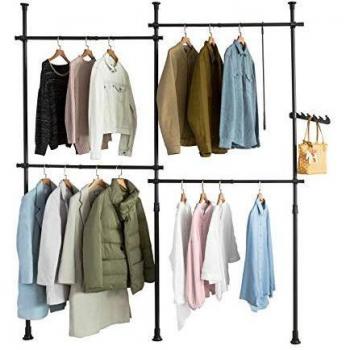 Riel colgante de armario telescópico SoBuy KLS03-SCH, perchero de ropa telescópico, altura ajustable, sistema extensible con 4 barras, color negro