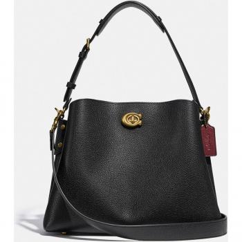 COACH Willow Black Leather Shoulder Bag, Size: One Size, Colour: Black - female
