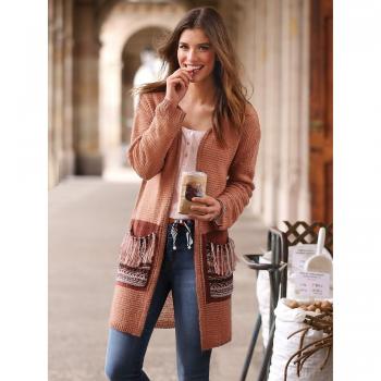 VENCA Chaqueta de Manga Larga con canalé en puños y bajo Mujer by Vencastyle - 018582,Rojo Caldera,S