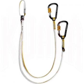 Disipadores de escalada Singing Rock 360º Plateado y Cinta extensible Bungee 360 blanco dorado