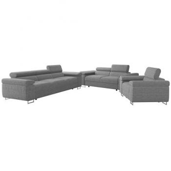 Conjunto de muebles tapizado Comfivo S107, color gris, patas de metal cromado, tapiz Lux 05