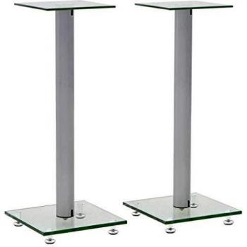 vidaXL 2X Soporte Altavoces Pie Plateado Torre Columna Vidrio Templado Altavoz