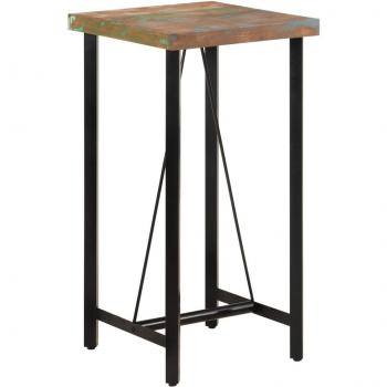 Mesa alta de bar 55x55x107 cm de madera maciza reciclada y hierro, multicolor