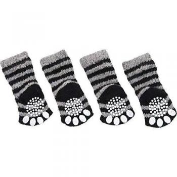 Calcetines Antideslizantes para Perros en Negro y Gris con Rayas