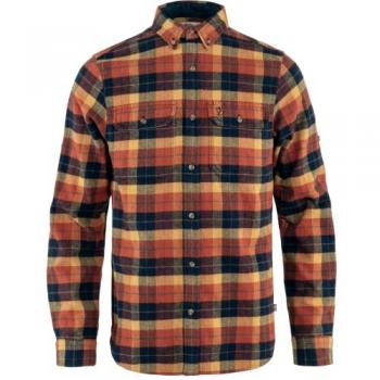 Camisa de Flanela Pesada Fjällräven Singi Manga Larga Naranja/Azul Marino - Talla L
