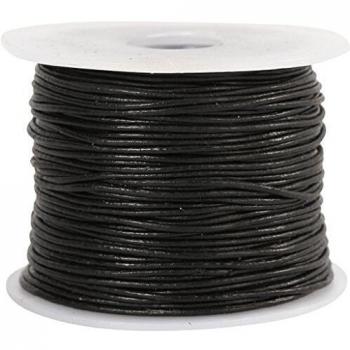 Cordon de cuero negro, grosor 1 mm, 50 m