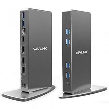 WAVLINK Ultra 5K HD USB C Universal Docking Station Dual 4K Video Display Vertical Aluminio para Windows 7/8/ 8.1/10, Mac, 2 x HDMI, Gigabit Ethernet, Puerto Audio+Mic, 2xTipo C Puertos, 4xUSB 3.0