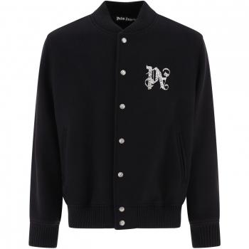 Palm Angels Men's Varsity Monogram Bomber Jacket in Black | Size 48 | PMEK003R24FAB0011003