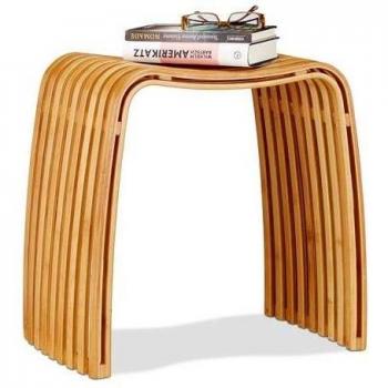 Taburete Cuadrado Bajo de Bambú Elegante, Asiento Natural sin Respaldo para Baño o Vestidor, Marrón, 46 x 45 x 31 cm - Relaxdays