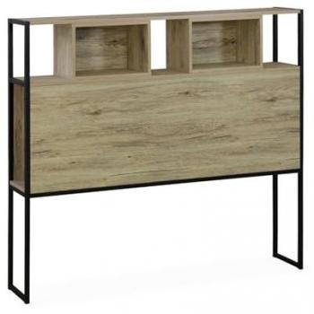 Cabecero Loft Sweeek con Efecto Madera y Metal, 145 cm, 7 Compartimentos y 4 Nichos, Natural