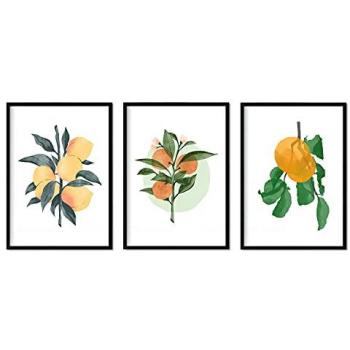 Set de Pósters Acuarela Cítricos - Ilustraciones de Plantas y Flores para Decoración de Interiores, Tamaño A3