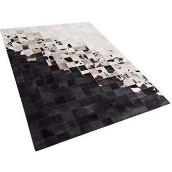 Alfombra de Piel de Vaca Patchwork Negra y Blanca 160 x 230 cm Moderna Hecha a Mano