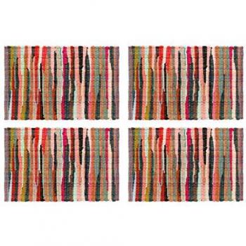 vidaXL 4x Manteles Individuales Tela Lavables Algodón Trenzado Diseño Estilo Chindi Original Conjunto Salvamanteles Mesa Comedor Cocina Multicolor
