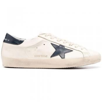 Golden Goose Men's Super-Star Beige/Blue Low Sneaker, Size 41, GMF00101F004164