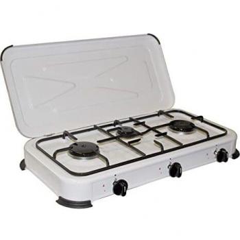 Estufa de gas portátil de acero inoxidable con 3 quemadores para camping y cocina al aire libre