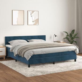 Cama box spring suave con colchón de terciopelo azul oscuro 160x200 cm