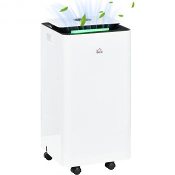Deshumidificador Eléctrico HOMCOM 12L/día con Depósito de Agua de 2,5 Litros, 5 Modos, 2 Velocidades, Pantalla LED y Temporizador, Dimensiones 25x