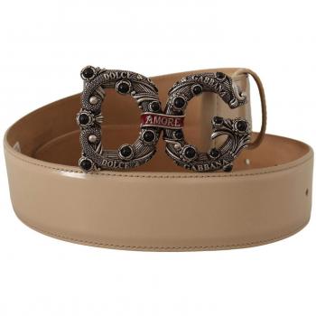 Dolce & Gabbana Beige Leather Silver Logo Buckle Amore Belt - 75 cm / 30 Inches
