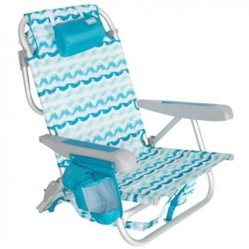 Silla de Playa Plegable Aktive Reclinable 5 Posiciones con Estructura de Aluminio y Acero, Cojín, Bolsillo Lateral y Asas Tipo Mochila, Diseño Azul Maldivas