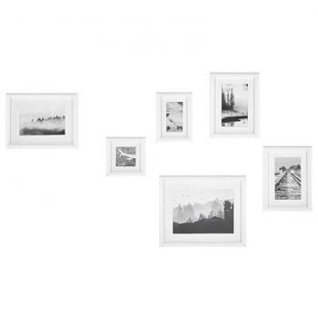 Set de 6 Marcos Blancos Modernos de MDF con Paspartout para Fotos en Varios Tamaños y Ganchos de Galería