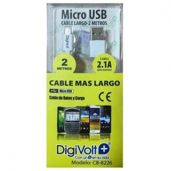 Cable de Carga y Datos Micro USB 2.1A Digivolt, Conexión USB-A a Micro USB, Longitud 2 Metros