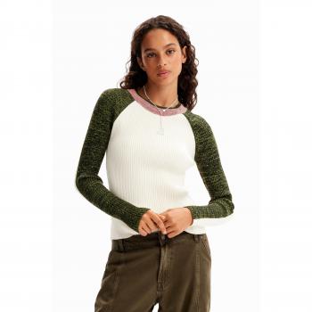 Desigual Chic Contrasting Crew Neck Sweater - L, Round-neck Knitwear, female, Multicolor, Size: L Long-Sleeved Crewneck Sweater with Contrast Details