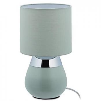 Lámpara de Mesita de Noche Táctil Relaxdays, E14, Luz Indirecta Ovalada, Pantalla Verde 32 x 18 cm