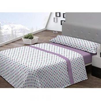 Pierre Cardin Juego sábanas coralina Topos 150 cm. Morado, 100Percent_poliéster, Cama de 150