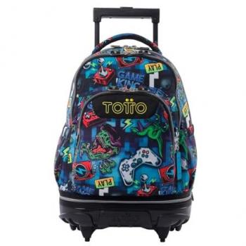 Mochila Escolar con Ruedas Desmontables TOTTO Tiza - Gamertag, Capacidad 26 L, Mochila para PC de 15.4, Bolsillo para Botella, Manija Telescópica, Esp