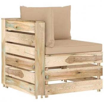 Sofá de esquina modular con cojines de madera impregnada verde