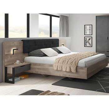 Cama con mesas de noche 160 x 200 cm - Con LEDs - Color: natural y antracita + Somier - LAONILE
