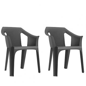 Garbar Cool Set 2 Sillas con Brazos para Interior y Exterior, Color Gris Oscuro, Diseño Ligero y Apilable, Ideal para Jardín, Terraza, Balcón, Picnic, Camping, Catering, Eventos y Re