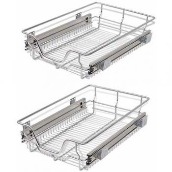vidaXL 2X Bandejas Almacenaje Alambre Acero Cromado Extraíbles Plateado 400 mm