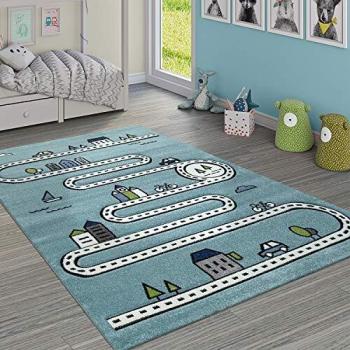 Alfombra de Juego Infantil Calle Coche Gris 80x150 cm Diseño Moderno Aprendizaje Casa Azul