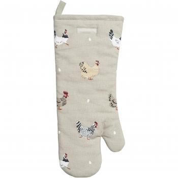 Manoplas de la colección Lay a Little Egg de Sophie Allport, diseño de gallina