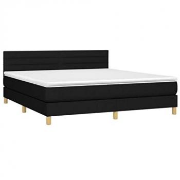 Cama box spring con colchón LED tela negro 160x200 cm