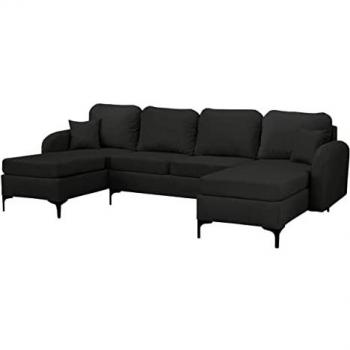 Sofá rinconero Clovis A104, negro, con función de descanso y caja de ropa de cama, 293x172x96cm