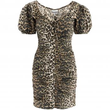 GANNI Leopard Poplin Mini Dress - Size 36 Beige