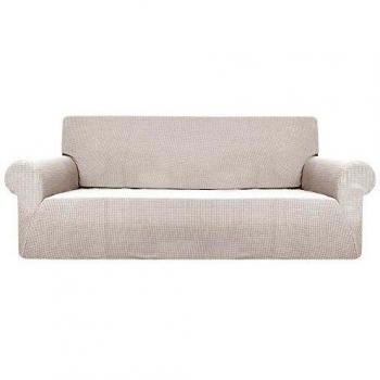 PICTURESQUE Funda Protectora Elástica para Sofá Repelente al Agua Cubierta de Sofá Polar Fleece Decorativa para Sofá Beige 4 Plazas