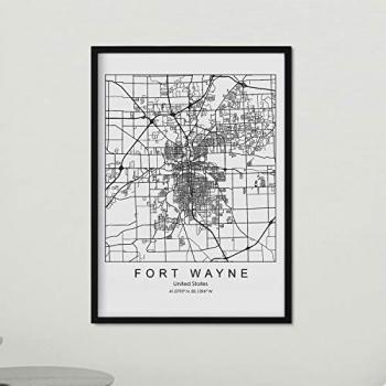 Póster Mapa de Fort Wayne - Lámina A3 de Estados Unidos con Imágenes de Mapas y Carreteras de Principales Ciudades